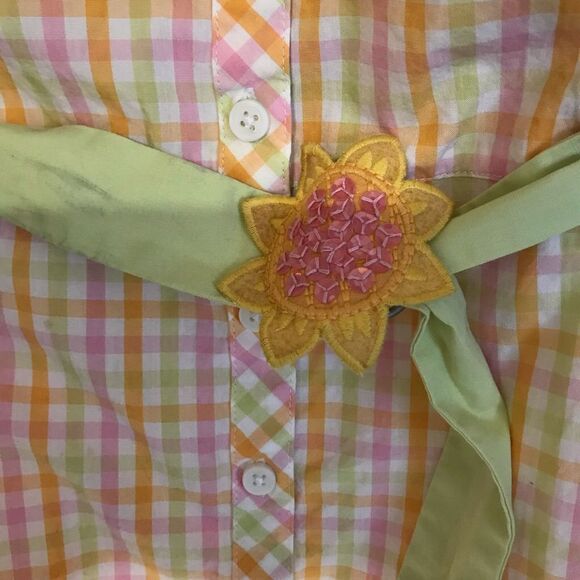 Gymboree size 5 plaid shirt sleeve dress flower sequin belt NWT - Picture 4 of 7
